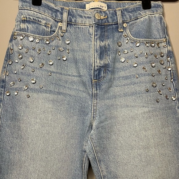 LOFT Sparkle High Rise Wide Leg Light Indigo Wash Jeans 4P NEW! - Picture 5 of 7